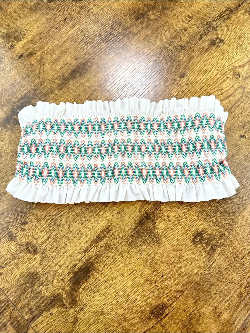 Tory Burch Costa Smocked Bandeau Bikini Top, Crop Top, Small